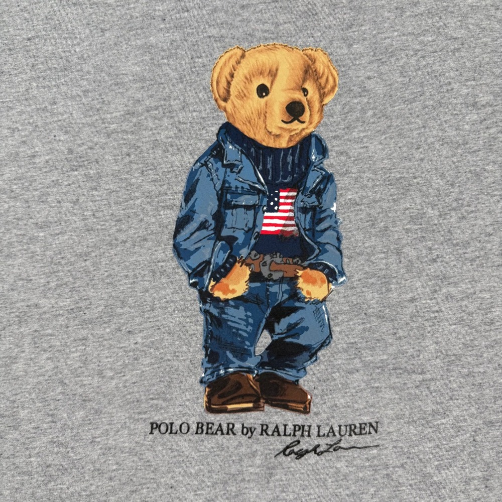 Polo Ralph Lauren Polo Bear T-Shirt Mens XL Gray Classic Fit Denim Bear Flag
